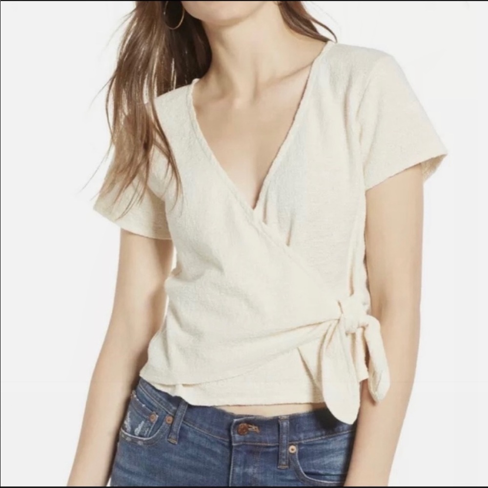 Madewell Texture & Thread Cream V Neck Wrap Top